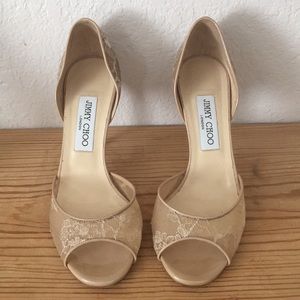 COPY - Jimmy Choo nude lace peep toe pumps